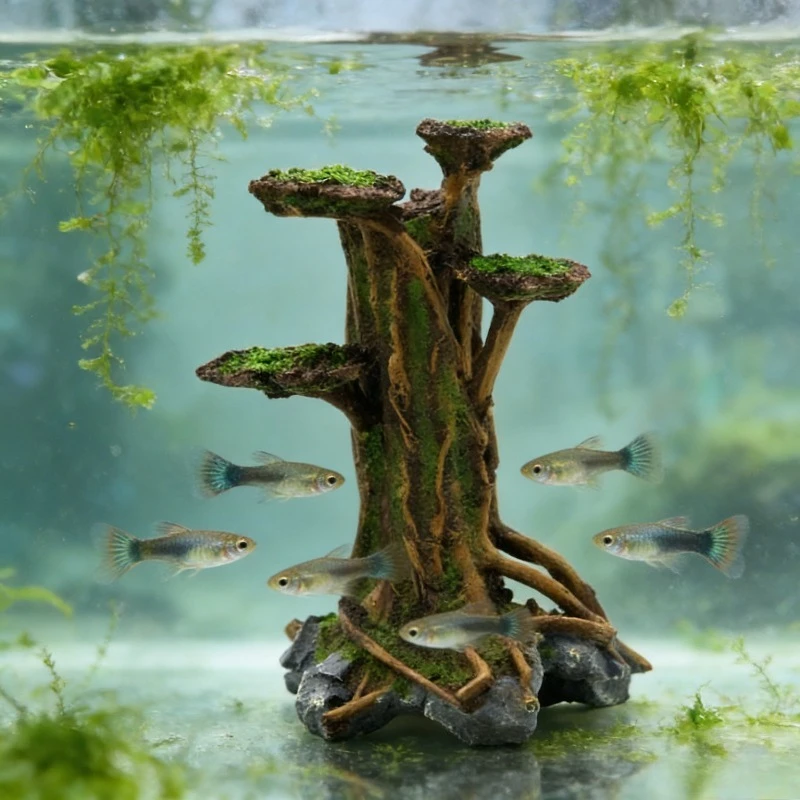 شجرة طحلب صناعية من الراتنج عل - مراجعة Aquarium Planted Wood وسعره